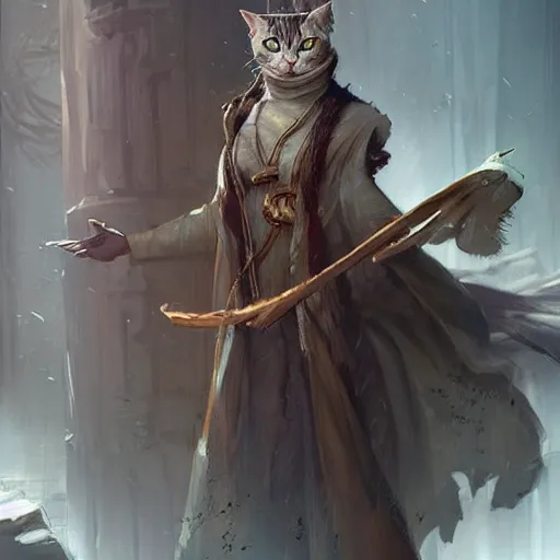 Prompt: cat sorcerer, dnd fantasy digital art by Greg Rutkowski