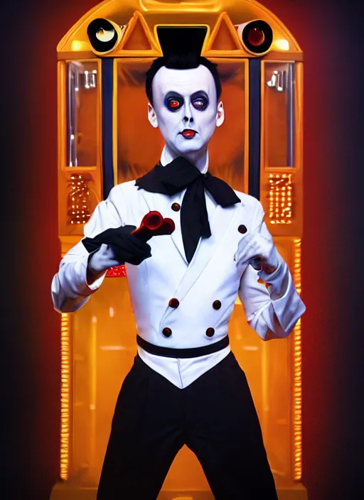 Prompt: photo of klaus nomi in a funhouse in the style of stefan kostic, realistic, professionally, professionally color graded, half body shot, sharp focus, 8 k high definition, insanely detailed, intricate, elegant, art by stanley lau and artgerm