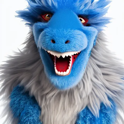 Prompt: an anthropomorphic blue fluffy dragon husband, photo, 8K