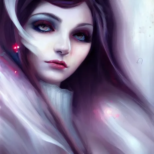 Image similar to A digital painting of a beautiful female vampire, art by Anna Dittmann, beautiful eyes, intricate, ethereal, dreamy, highly detailed, digital painting, Artstation, concept art, smooth, sharp focus, illustration,