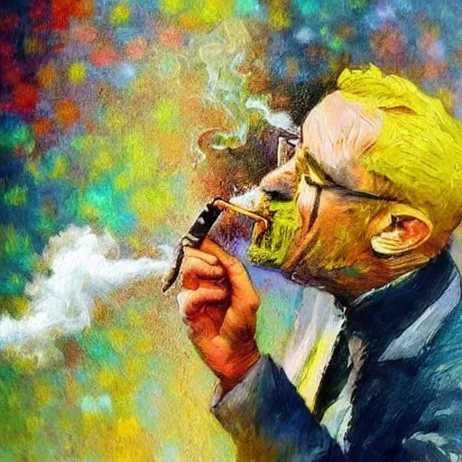 Image similar to smoker. smoke. happiness. art. impressionism