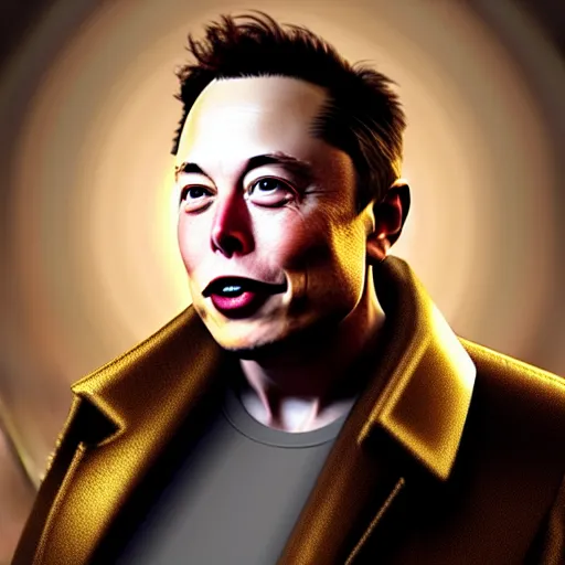 Image similar to elon musk with very long pair of golden tusks growing out of his cheeks 8 k ultra realistic, award winning, unreal engine 5, masterpiece, atmosphere glow, hyperrealistic, focused, extreme details, cinematic