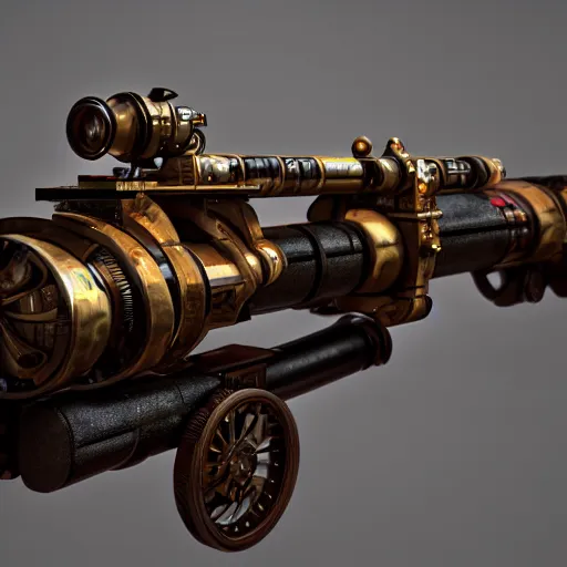 Prompt: a steampunk laser canon firing, octane render, highly detailed, trending on artstation,