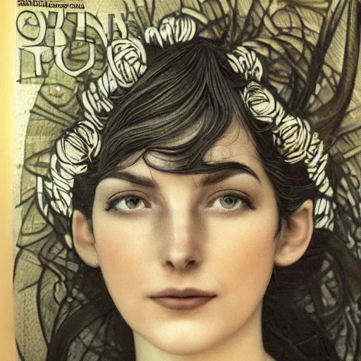 Prompt: beautiful extreme closeup frontpage photo of frontiers in art nouveau anthropomorphosis fashion magazine portrait of person, highly detailed, soft lighting