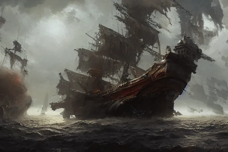 Image similar to an old pirate ship in space, digital painting, volumetric light, intricate, sharp, focus, bloom, illustration, highly detailed, concept art, matte, ruan jia, randy vargas, greg rutkowski