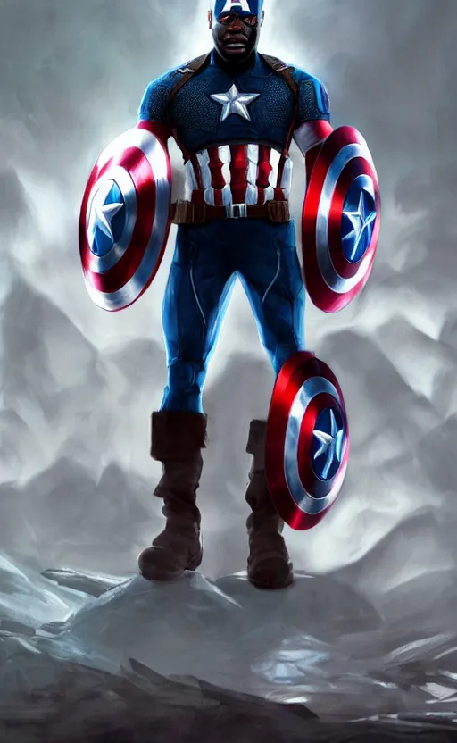 Image similar to kevin hart as captain america, dynamic lighting, photorealistic fantasy concept art, trending on art station, stunning visuals, creative, cinematic, ultra detailed