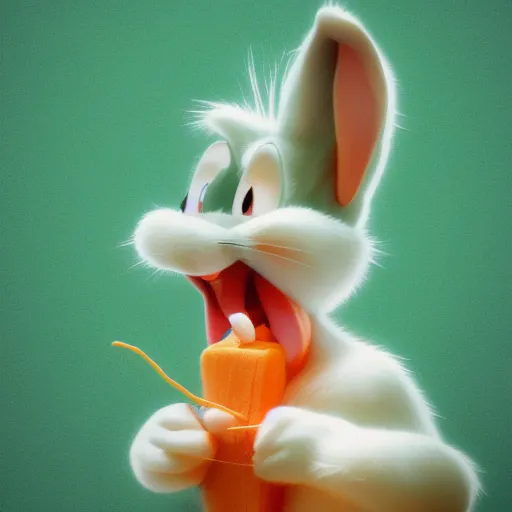 Prompt: Bugs Bunny eating a carrot, hyperdetailed, artstation, cgsociety, 8k