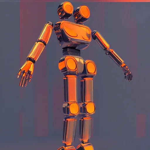 Image similar to graceful orange chrome robot, character concept art, futuristic cyberpunk humanoid machine, symmetry__4, hyperrealistic high detail 70mm, 4k post-proc