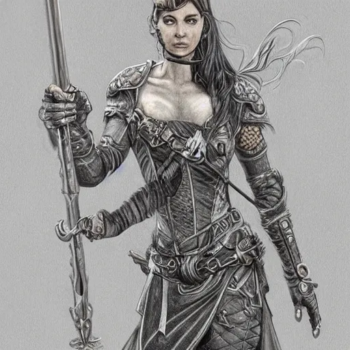 Image similar to a highly detailed drawing of a woman holding a sword, concept art by terese nielsen, by tony diterlizzi, trending on artstation, fantasy art, steampunk, behance hd, reimagined by industrial light and magic, sketchy