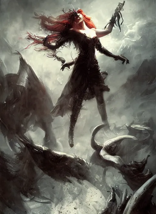 Prompt: A witch , epic scene, painting by Raymond Swanland