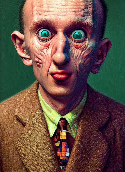 Image similar to hyper detailed 3d render like an Oil painting - Portrait of Tiny Tim by Jacek Yerka, Mariusz Lewandowski, Houdini algorithmic generative render, Abstract brush strokes, Masterpiece, Edward Hopper and James Gilleard, Zdzislaw Beksinski, Mark Ryden, Wolfgang Lettl, hints of Yayoi Kasuma, octane render, 8k