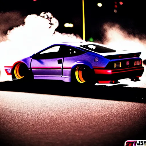 Prompt: a car 300ZX turbo drift at illegal car meet, Saitama prefecture, midnight mist lights, cinematic color, photorealistic, highly detailed wheels, highly detailed