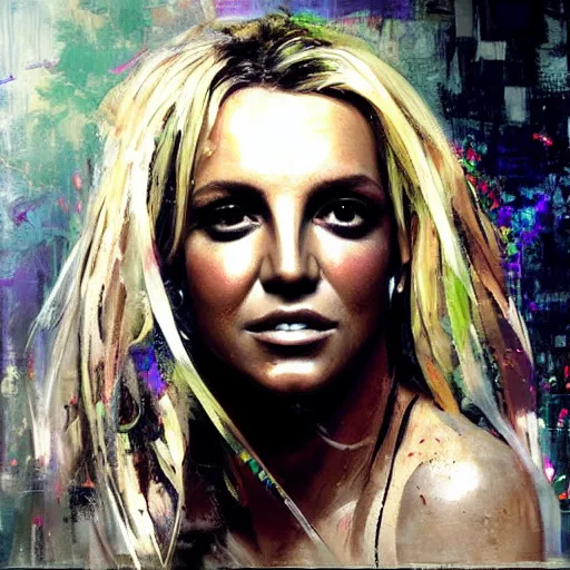 Image similar to britney spears and beyonce morphed together, hybrid, jeremy mann painting