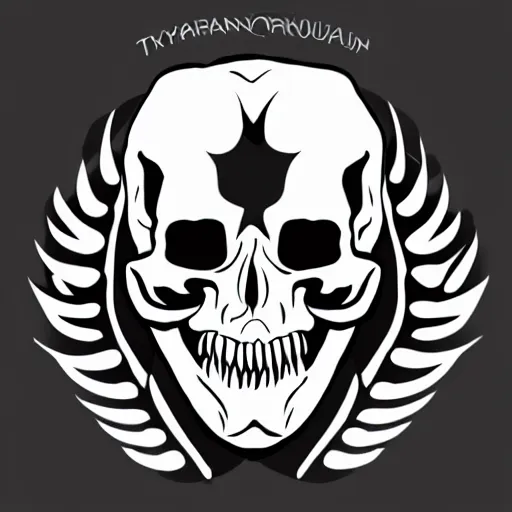 Image similar to tyrannosaurus skull logo, black and white vector, stylized