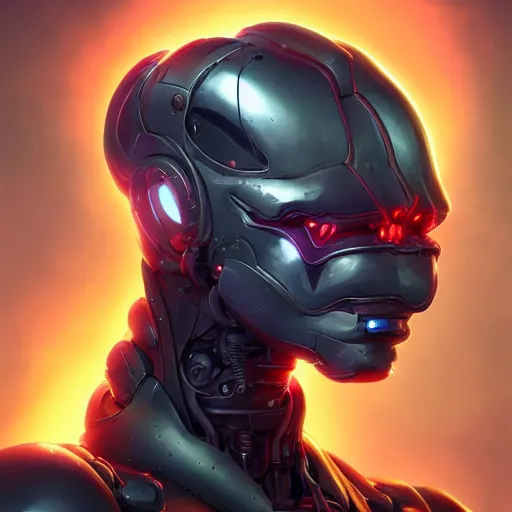 Image similar to cyborg robot dragon portrait, scales, artstation