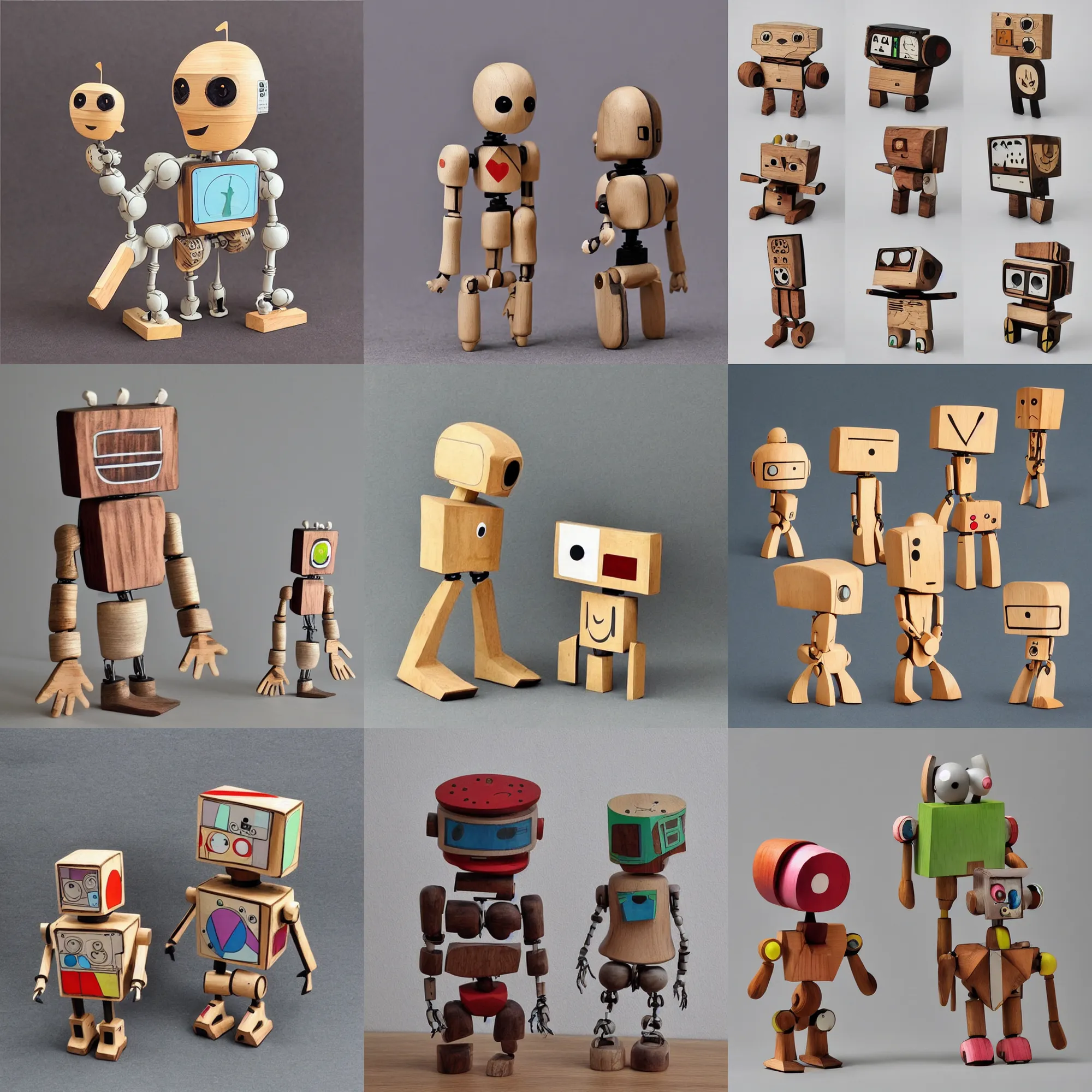 Prompt: art cute funny figurine wooden, robot punk futuriste geometrie