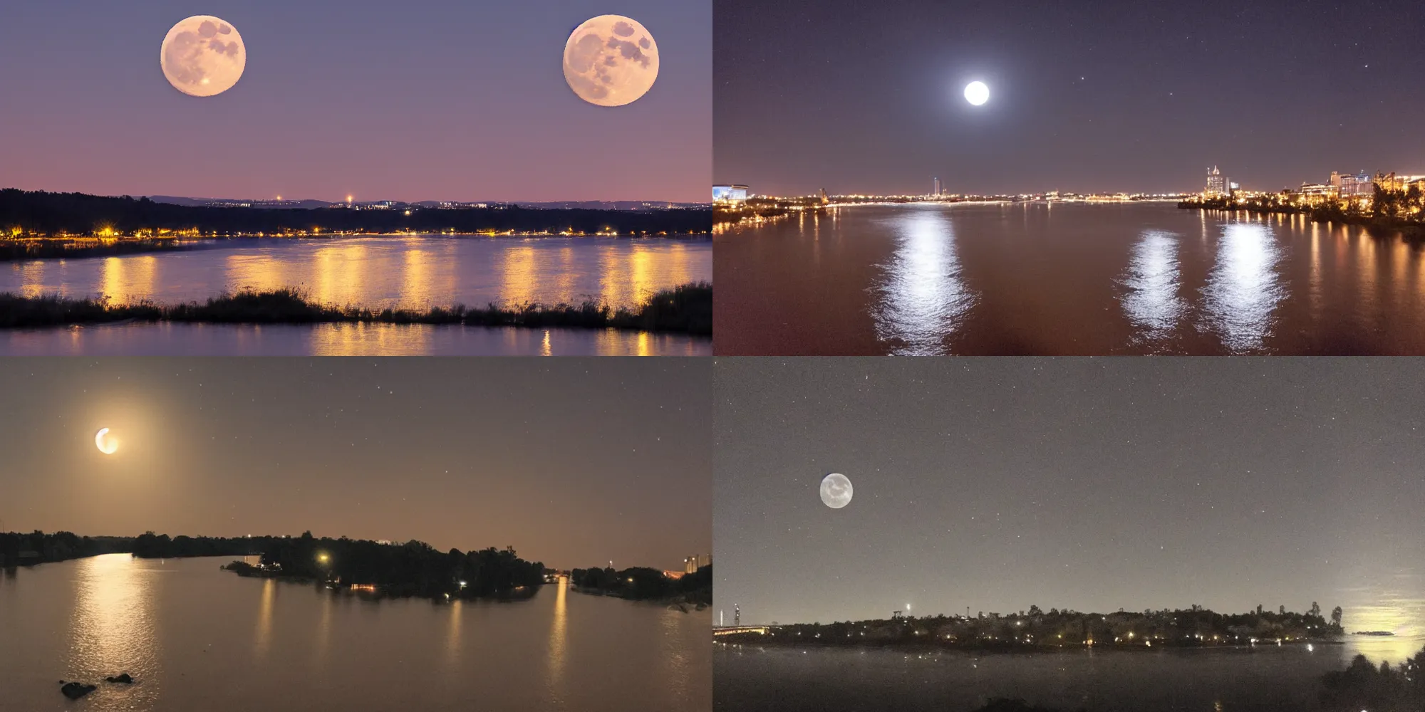 Prompt: The huge moon and the wide river at night