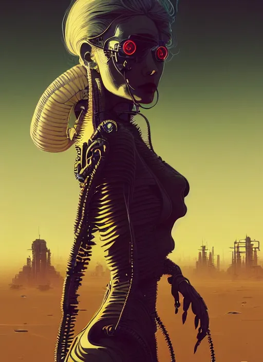 Prompt: highly detailed portrait of a cyberpunk long curly white hair tribal lady, stray wiring by atey ghailan, james gilleard, by joe fenton, by greg rutkowski, by greg tocchini, by kaethe butcher, 4 k resolution, gradient yellow, black and white color scheme!!! ( ( sandstorm robotic desert landscape background ) )