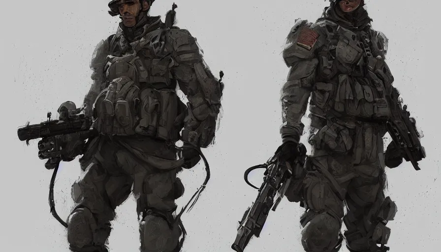 Image similar to soldier, concept art by jama jurabaev, extremely detailed, trending on artstation, high quality, brush stroke