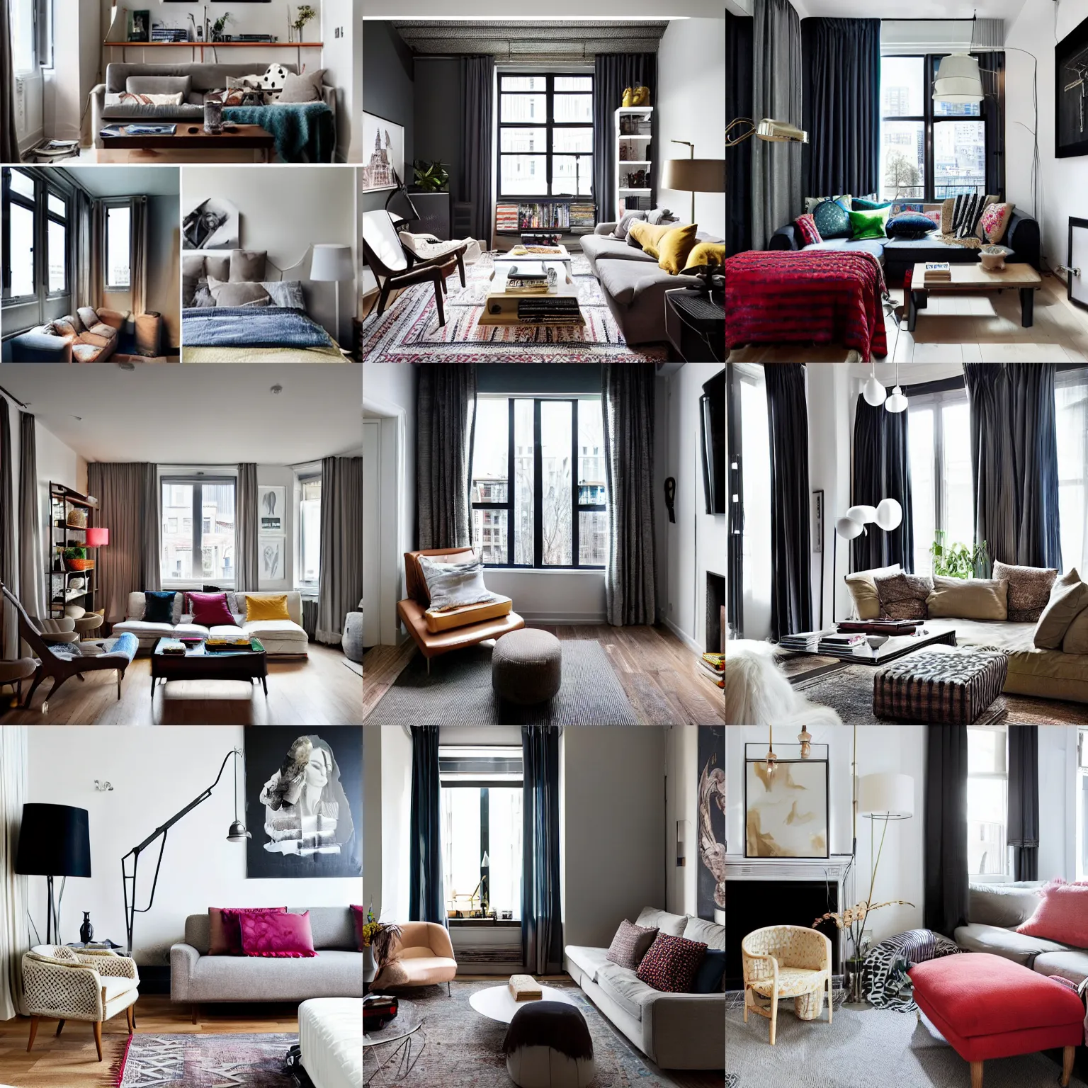 Prompt: award winning interior design city apartment, cozy, fabrics and textiles, photograph magazine