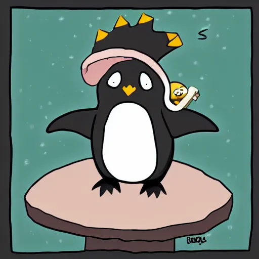 Image similar to a penguin riding a poring ragnarok, cartoon, kawaii,