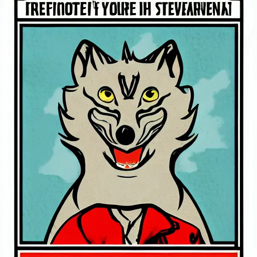 Image similar to portrait of retarded wolf, propaganda style