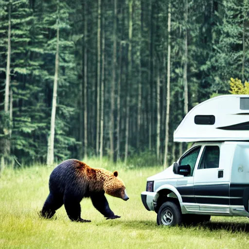 Image similar to a bear chasing a camper in the forest