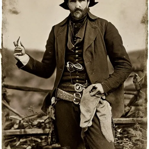 Prompt: will farrell in the old west, 1 8 0 0 s, historical image, highly detailed, high resolution