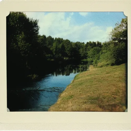 Prompt: countryside river, polaroid