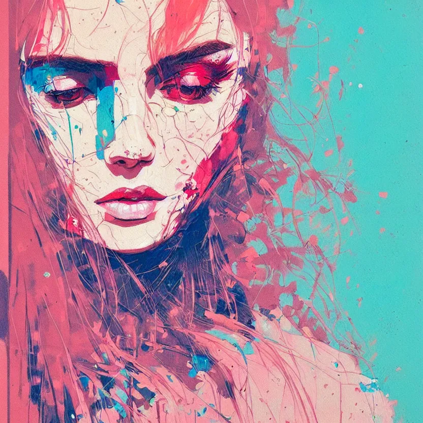 Image similar to close up portrait painting of a female in nineties street styling, concept art, intricate details, aesthetically pleasing pastel colors, art by conrad roset, impressionism, portrait