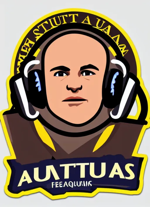 Prompt: digital art of saint thomas aquinas recording a podcast wearing headphones 8k UHD detailed, vector art esports sticker