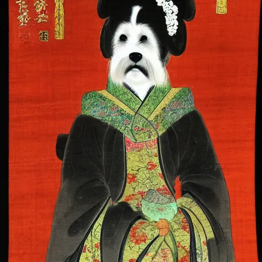 Image similar to portrait of a shih tzu dog as chinese empress, chinese painting 1 2 0 0