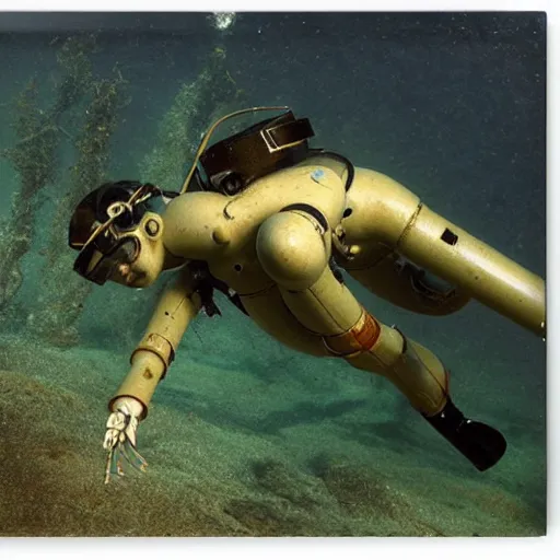 Image similar to underwater humanoid diving robot by alfred stevens