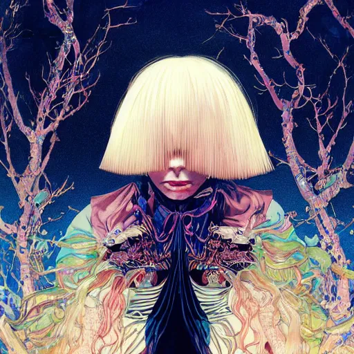 Image similar to portrait of crazy beautiful singer sia kate isobelle furler, big ribbon, ymmetrical, by yoichi hatakenaka, masamune shirow, josan gonzales and dan mumford, ayami kojima, takato yamamoto, barclay shaw, karol bak, yukito kishiro