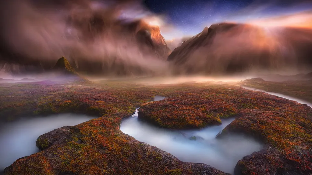 Image similar to amazing landscape photo of a molecule by marc adamus, beautiful dramatic lighting