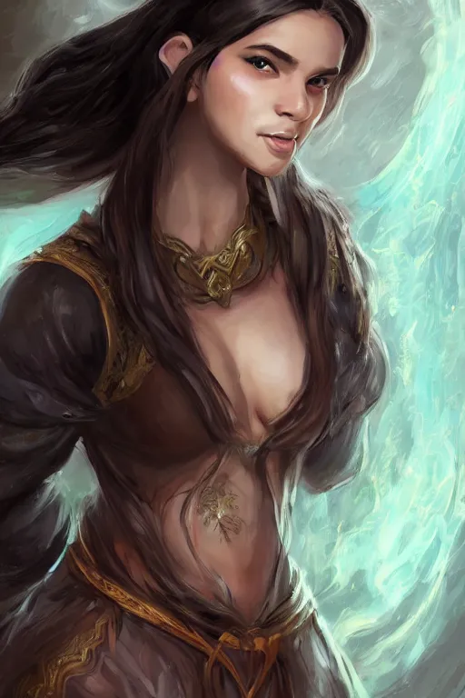 Image similar to a full body portrait of an attractive female monk, D&D, fighting stance, clenched fists, stylish dress, very long flowing dark hair, beautiful bone structure, intricate, elegant, stylish, cute slightly nerdy smile, fantasy, highly detailed, digital painting, artstation, concept art, smooth, sharp focus, illustration, art by artgerm and greg rutkowski and alphonse mucha