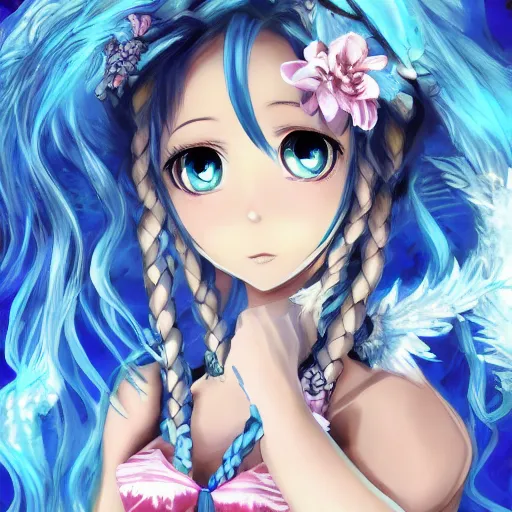 Prompt: 3D advanced digital art, a very cute and gorgeous anime woman wearing a dress made of water , full body, very long wavy azure blue hair, braided hair, azure blue watery eyes, full round face, japanese beautiful cute young J-Pop idol actress girl face, cinematic lighting, mid-shot, highly detailed, trending on pixiv, Artstation, DeviantArt, NicoVideo, Steven Artgerm Lau, WLOP, RossDraws, RuanJia , James Jean, Andrei Riabovitchev, Totorrl, Marc Simonetti, Visual Key, and Sakimichan