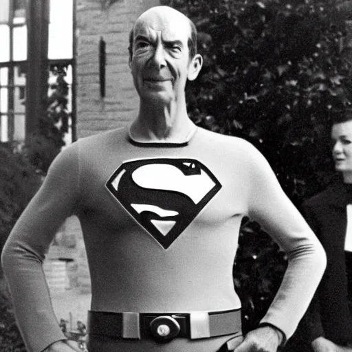 Prompt: valery giscard d'estaing as 1 9 6 0 s superman