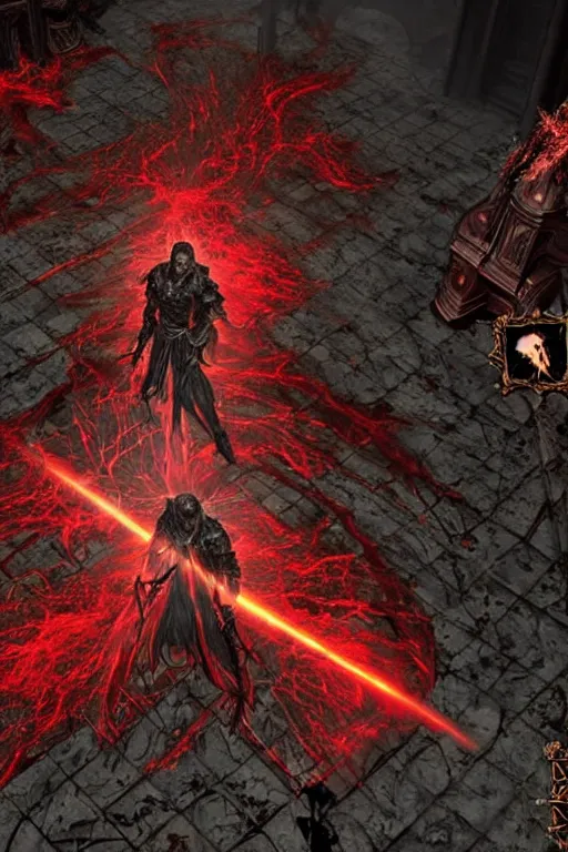 Image similar to Path of Exile, [Sirius], clear [[bronze]] face [mask], luminous red eyes, male image with [bronze] black armor, sitting on the throne, inside the ruined gothic church, black shadows, red lasers, dark red bloody fog, black-grey smoky tornadoes fly around, [[blood]], Anachronism, painting, dark fantasy, steampunk, 4k, perfect quality,