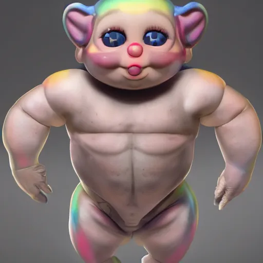 Image similar to A full body shot of a cute and mischievous huggy-wuggy from poppy-playtime the video game. Fancy Dress. Subsurface Scattering. Translucent Skin. Rainbow palette. defined facial features, symmetrical facial features. Opalescent surface. beautiful lighting. By Giger and Ruan Jia and Artgerm and WLOP and William-Adolphe Bouguereau. Photo real. Hyper-real. Photorealism. Fantasy Illustration. Sailor Moon hair. Masterpiece. trending on artstation, featured on pixiv, award winning, cinematic composition, dramatic pose, sharp, details, Hyperrealism, HD, HDR, 4K, 8K.