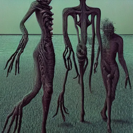 Image similar to a painting of summertime resort by zdzisław beksinski, h. r. giger, h. p. lovecraft and junji ito