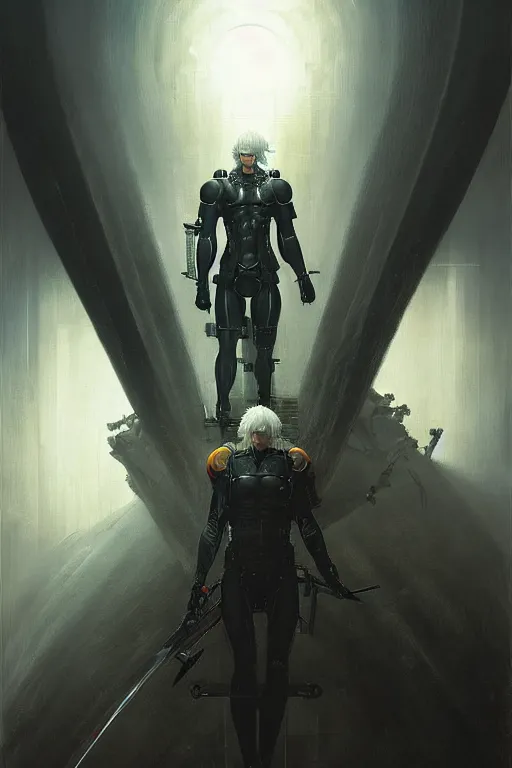 Prompt: hieronymus bosch, greg rutkowski, anna podedworna, painting of raiden metal gear solid 4