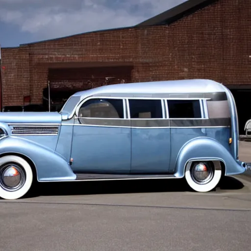 Image similar to photo of a 1 9 3 6 chrysler airstream at an auto show