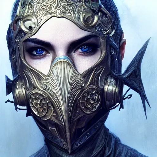 Image similar to Very very very very highly detailed epic photo of face with venetian mask, intricate, dystopian, sci-fi, extremely detailed, digital painting, artstation, concept art, smooth, sharp focus, illustration, intimidating lighting, incredible art by Artgerm and Anton Pieck