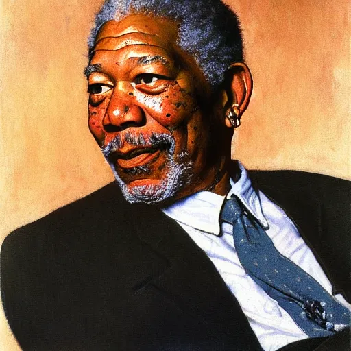 Image similar to Morgan Freeman portrait painted by Norman Rockwell