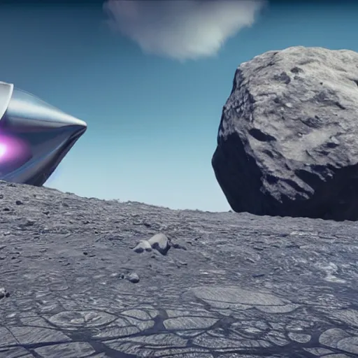 Prompt: futuristic cruise rocket landing on a platform on an asteroid, Unreal Engine 5 render, perfectly detailed