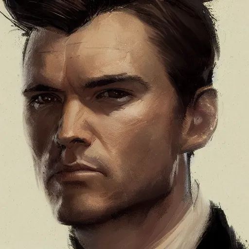 Image similar to Portrait of a man by Greg Rutkowski, he is about 30 years old, mixture between russian and German, coiffed brown hair, attractive, smart looking, he is wearing a black futuristic lawyer outfit, highly detailed portrait, scifi, digital painting, artstation, concept art, smooth, sharp foccus ilustration, Artstation HQ