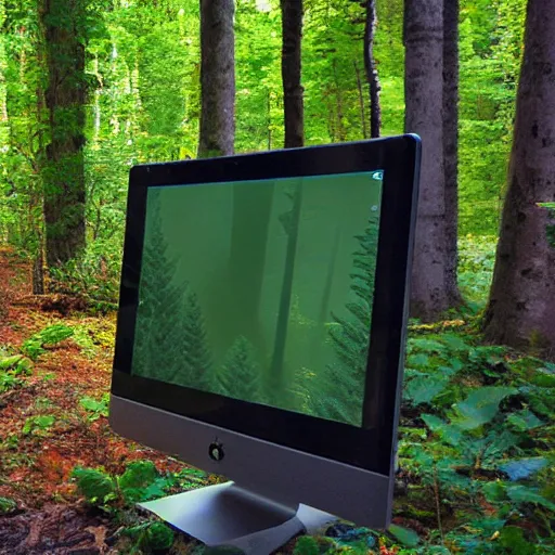 Prompt: computer making art in a forest grove