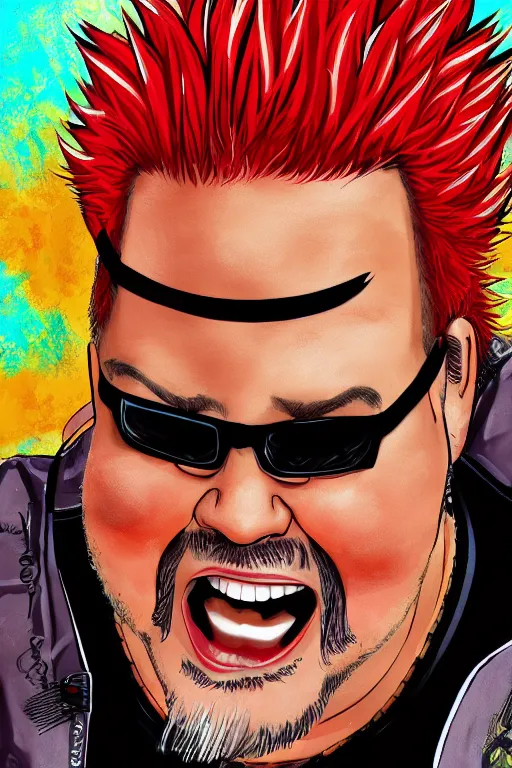 Prompt: Guy Fieri as a Genshin Impact character, digital illustration, dynamic portrait, detailed illustration artstation cgsociety