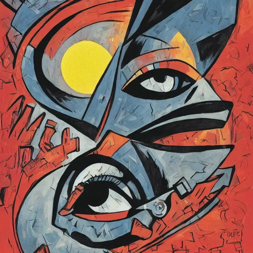 Image similar to giant evil eye charm, comic book cover art inspired by tim doyle, cubism